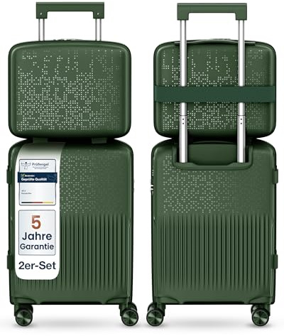 4FLY Leichtes Hartschalen-Handgepäck Set 2-teilig (S/M) – Kosmetikkoffer (14L) & Kabinenkoffer (55×35×19 cm, 33L) mit TSA-Schloss, USB-A/C Ladeanschluss, 4 Doppelrollen & Aluminium-Teleskopgriff