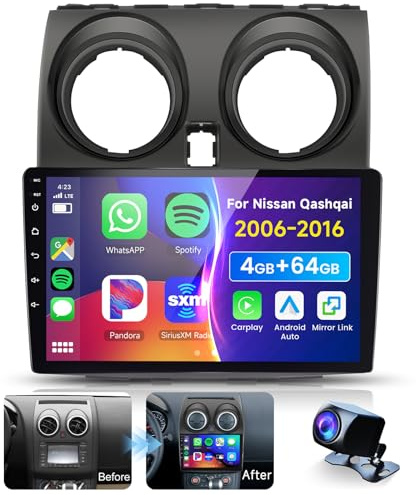 4G 64G VECHTEL 9 Autoradio Bluetooth per Nissan Qashqai J10 2006-2016 (con schermo di navigazione) Carplay Android Auto,DSP EQ,Wifi GPS Navi,RDS/FM Radio 2 din con Retrocamera AHD