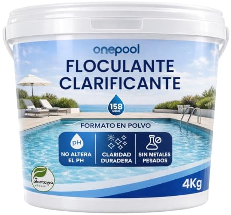 ONEPOOL Floculante en Polvo 158 Dosis 4 kg | Clarificador para Agua Turbia | Mejora la Filtración y Transparencia | Compatible con Piscinas Desmontables y Enterradas