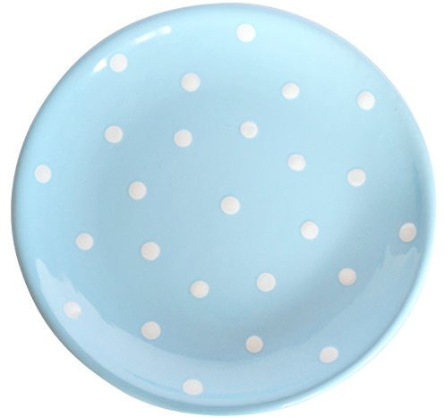 Céramique Assiette/Assiette à dessert/Assiette à Petit Déjeuner Bleu clair avec pois blancs peints (19 cm)