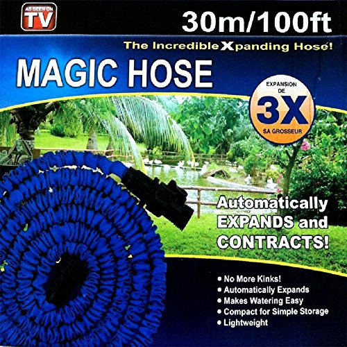 SHATCHI Expandable Magic Hose Flexible Durable Water Pipe Garden Car Wash Inbuilt 7 Functions Spray Gun, 50ft/100ft, Green