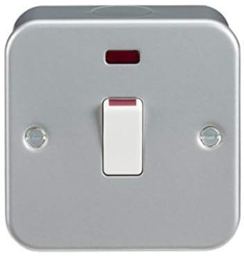 Knightsbridge M8341N Interrupteur DP 1 gang 20 A avec néon, gris, 45,0 mm x 82,0 mm x 82,0 mm