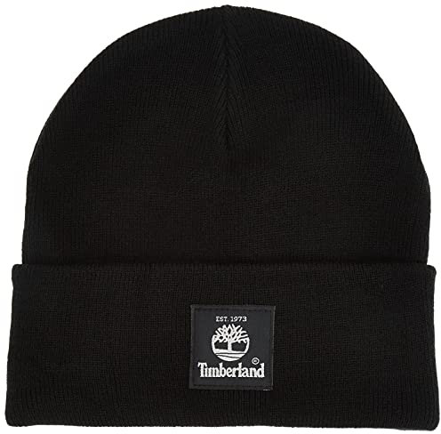 Timberland Unisex-Erwachsene Short Watch Cap with Woven Label Hut für kaltes Wetter, Schwarz Os, Einheitsgröße