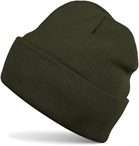 styleBREAKER Unisex Beanie Strickmütze Einfarbig, Feinstrick Mütze doppelt gestrickt, warme Winter Strickbeanie 04024029, Farbe:Oliv