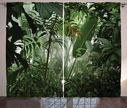 ABAKUHAUS Grün Rustikaler Vorhang, Tropischer Regenwald Wilde, Wohnzimmer Universalband Gardinen mit Schlaufen und Haken, 280 x 225 cm, Dunkelgrün