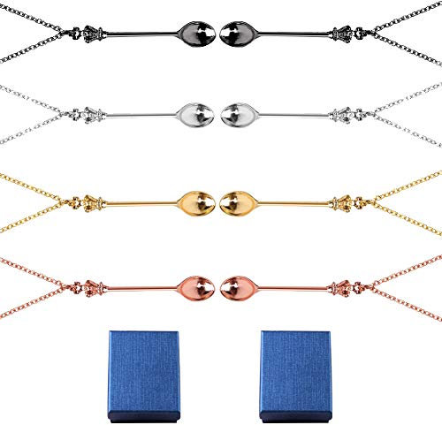 UOWAN,Set di 8 collane con ciondolo a forma di cucchiaino da tè regolabile, collana con ciondolo a forma di cucchiaino da tè con catenina e cucchiaino da Alice Snuff Ibiza, Silver, 8 pezzi