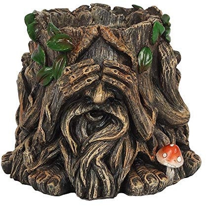 SC Gifts See No Hear No Speak No Evil Green Man SMALL Plant Pot Holder Garden New & Boxed