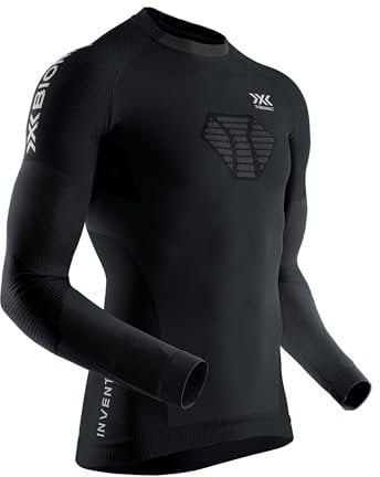 X-BIONIC INVENT 4.0 Running Shirt Long Sleeves Men Sports Jersey Running Jogging Training Fitness Gym Compression Baselayer Top - Black/Charcoal, Small