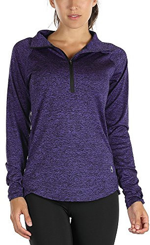 icyzone Damen Sport Shirt Langarm Laufshirt Leichte Schnell Trocknende Gym Yoga Fitness Langarmshirts (XL, Purple)