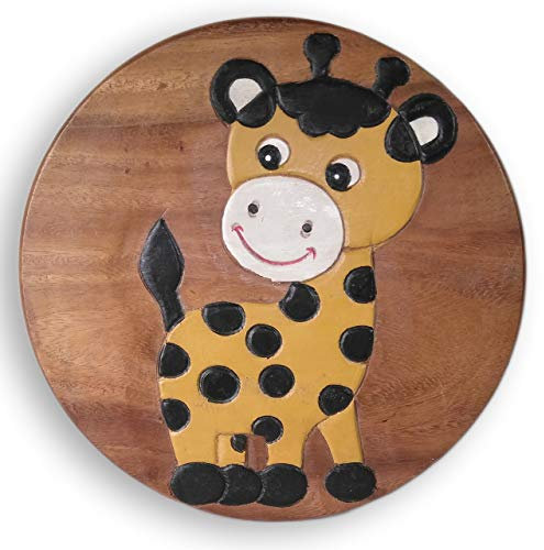ART-CRAFT Vielseitiger Kinderhocker Holzhocker rund aus Massivholz Tiermotiv Giraffe Baby mit vielen Einsatz Möglichkeiten
