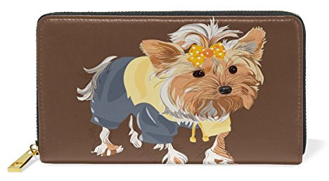 Brauner Mops Leder Brieftasche Reißverschluss Geldbörse Telefon Kreditkartenetui Portemonnaie Wallet für Frauen Mädchen Männer