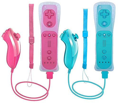Mando a distancia Wii, paquete de 2 controladores inalámbricos compatibles con consola Wii Wii U (rosa y azul)