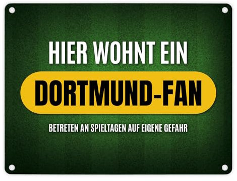 Hier wohnt ein Dortmund-Fan Metallschild mit Rasen Motiv Fußball Dortmund Verein