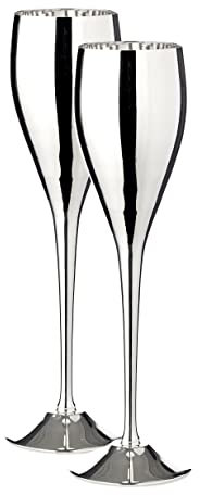 EDZARD Lot de 2 flûtes à champagne Dodo (200 ml) flûte à champagne argentée - flûte à champagne, flûte à champagne - calices pour vin, champagne, prosecco en laiton en haute brillance pour célébrer