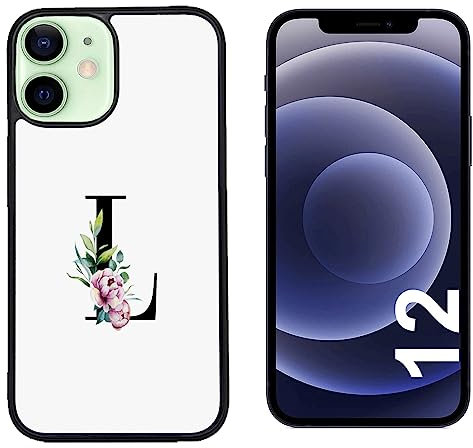 Generico Cover compatibile con Cover Apple iPhone 12 Iniziale Nome Lettera L con i fiori Lilla/Glass Back con gomma sui lati/TPU rigido