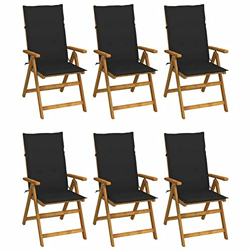 Tidyard 6X Akazienholz Massiv Gartenstuhl Klappbar mit Auflagen Hochlehner Stühle Gartensessel Klappstuhl Holzstuhl Gartenstühle Stuhl,In 5 Positionen verstellbar