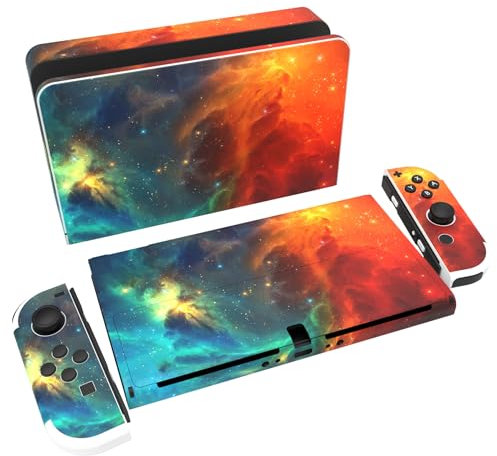 playvital Autocollant pour Switch OLED Protection,Sticker Skin pour Nintendo Switch OLED Manette & Console & Joycon & Dock-Orange Univers