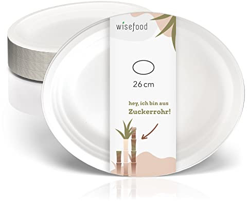 wisefood Platos de caña de azúcar – 200 unidades de bagazo desechables ovalados 26 cm – platos de papel desechables – platos de papel desechables – Platos de papel desechables – Platos de papel