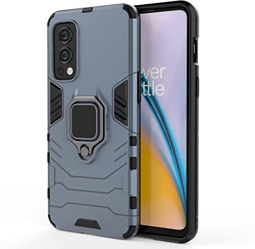 Hülle für Oneplus Nord 2 Drehbar Ringhalter Cover Magnet Bumper Handyhülle Case Stoßfest Doppelschichter Schutzhülle Outdoor Shock Absorption Mit Ring (Oneplus Nord 2, Marineblau)