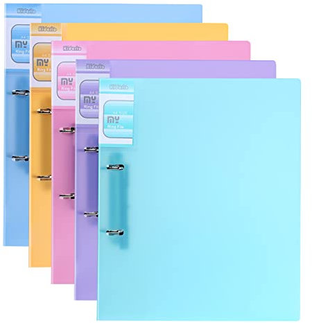Hotyin 5 x Classeur Souple A4, Classeur A4 à 2 Anneaux en D, Dos de 38 mm, Plastique Classeur à Anneaux avec Poche, Couleurs Assorties Translucides