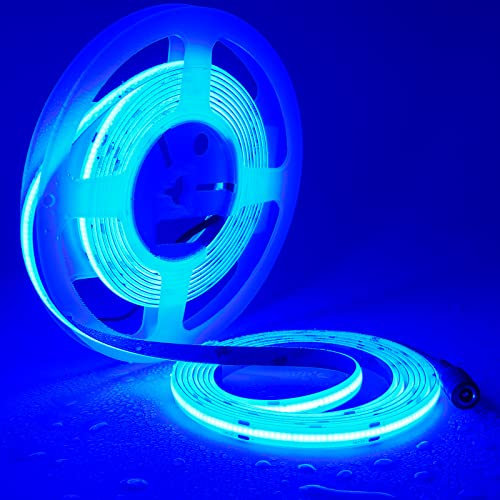 TOPAI COB LED Streifen 5M Blau Wasserdicht IP65, LED Strip Blau 24V Aussenbereich Selbstklebend, 480LEDs/M LED Band Schneidbar für Schrank Treppe DIY Dekoration