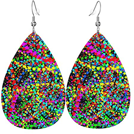 Konfetti-Ohrringe aus Kunstleder in Tropfenform für Teenager, Mädchen, Frauen, baumelnde Ohrringe, Geschenk, Einheitsgröße, Polyurethan