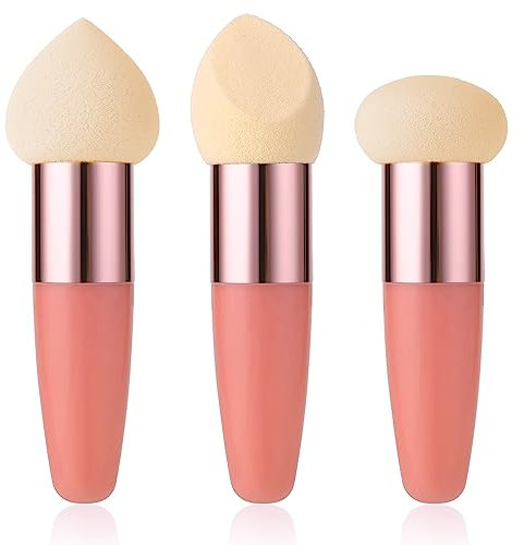 Sibba Esponja de Maquillaje 3 Piezas Beauty Blender Foundation Maquillaje Corrector Cosmético Mixto Mini Pincel áNgulo Mango Aplicador Artista Aplicación Hongos Cejas Cara Borla Polvo (Rosa Roja)