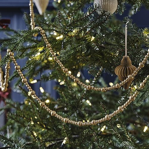 Ginger Ray Weihnachtsgirlande aus Holz, goldfarben, mit Perlen, zum Aufhängen, 3 m