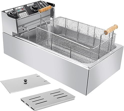 RUYICZB Friteuse Électrique Commerciale Professionnelle en Acier Inoxydable avec Panier Et Couvercle pour Restaurants, 22L Petite Friteuse pour Frites Poulet Snacks Maison Thermostat