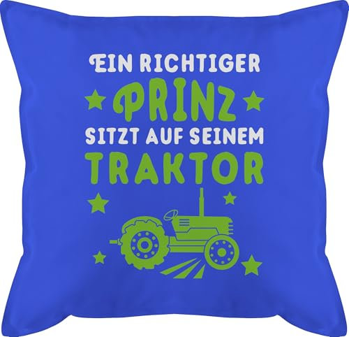 Shirtracer Kissen 50x50 - Traktoren - EIN richtiger Prinz sitzt auf seinem Traktor - 50 x 50 cm - Blau - Prinzen Geschenke für traktorfans Landwirt Landwirte mit füllung trecker Landwirtschaft grau