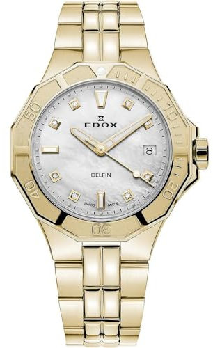 EDOX Damen Analog Quarz Uhr mit Edelstahl Armband mid-39645