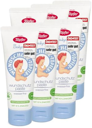 Töpfer Babycare Wundschutzpaste - 6 x 75 ml Paste - Schutz beanspruchter Körperregionen - Vegan - Mit Bio-Inhaltsstoffen