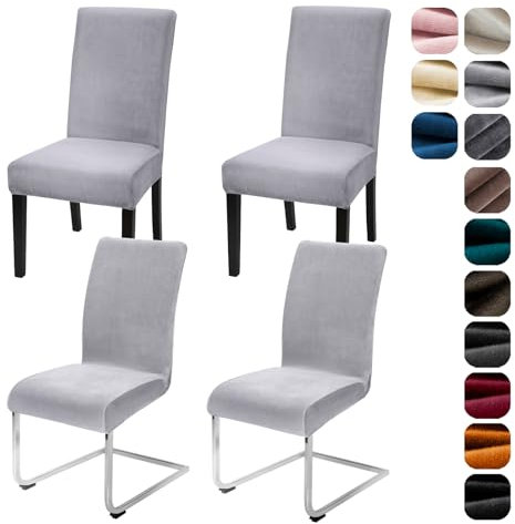 Alishomtll Stretch Samt Stuhlhussen 4er Set Velvet/Velour Stuhlbezug Schwingstuhl Elastische Hussen Waschbarer Stühle Schutz für Küche Restaurant Hotel Bankett Hochzeit (Silbergrau, 4 Stück)