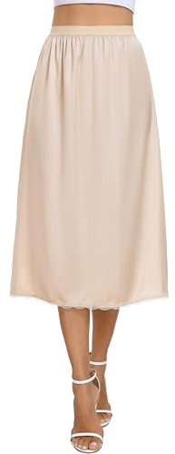 Vlazom Sottogonna da Donna Lunga Antistatiche Mezza Sottoveste Gonna Sottovesti Elastico in Vita,S,A-Beige