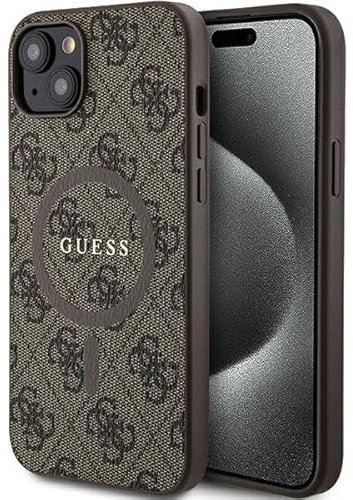 Guess GUHMP15MG4GFRW Hülle für iPhone 15 Plus / 14 Plus 6.7 braun hardcase 4G Collection Leather Metal Logo