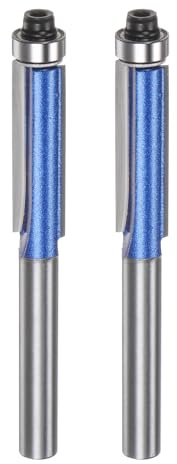 QUARKZMAN 2 Stück Fräser mit Anlaufkugellager 6 mm Schaft 5/16 Durchmesser 1 Schnitttiefe Obenlager Bündig Gerade Schneiden Fräserbits aus Hartmetall für Spanplatten Sperrholz, Silber Blau