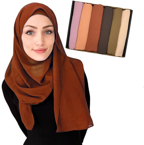 Chiffon-Hijabs Set mit 6 islamischen modischen Kopftüchern, neutral, Pastellfarben, lebendig, Neutrale Kollektion, Lange