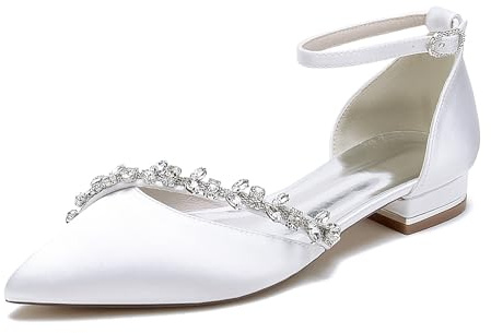 Scarpe da Donna con Tacco Basso Punta Chiusa Loafers Scarpe da Sposa Party Holiday Dress con Fibbia alla Caviglia Scarpe da Ufficio Confortevoli,Bianca,40 EU