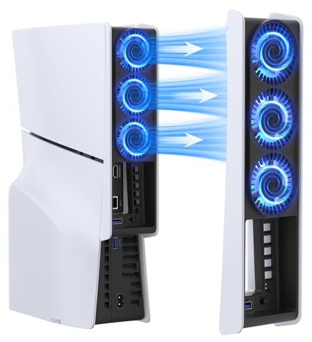 Aukuoy Cooling Fan for PS5 Slim Accessories: PS5 Slim Cooler with Auto Speed, Quiet Cooling System with LED and USB 3.0 Port for PS5 Slim Digital & Discs Edition