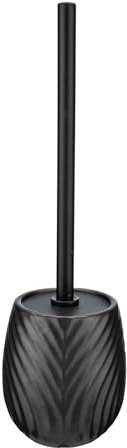 WENKO Keramik WC-Garnitur Idro Anthrazit, geschlossener Stand WC-Bürstenhalter aus Keramik und rostfreiem Edelstahl, Ø 10 x 39 cm, Anthrazit/Schwarz