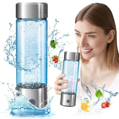 Botella de agua de hidrógeno Generador ionizador de agua de hidrógeno portátil de vidrio de borosilicato genera agua potable rica en infusión hidrogenada 1600 ppb en 3 minutos, SPE PEM,Silver-420ML