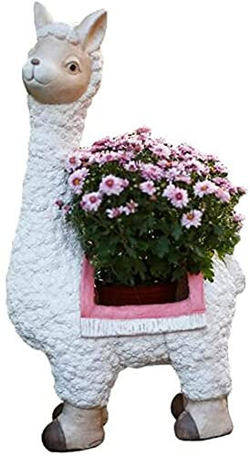 TOBLEEY Blumentopf mit Tier-Simulation, Alpaka-Dekoration für den Außenbereich, Zement-Skulptur für Garten und Rasen, 39 x 22 x 71 cm