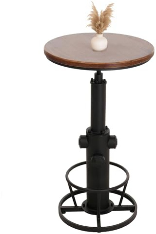 Mendler Bartisch HWC-N20 Ø61 cm Holz - braun | Bistrotisch, Thekentisch, höhenverstellbar drehbar Fußablage, Industrial