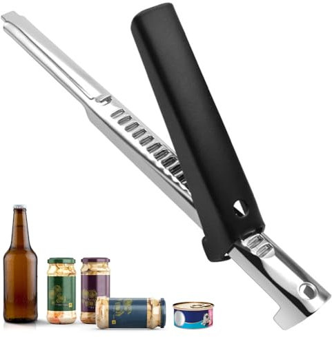 2-in-1 Multifunktions-Edelstahl Flaschenöffner für Senioren mit Arthritis, Verstellbarer Glasöffner Schraubdeckelöffner für Schwache Hände, Manueller Deckelgreifer und Flaschenöffner