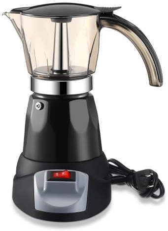 Lemosae Electric Espresso Coffee Maker, Transparent Moka Pot, Black, 6 Cup | Durable Aluminum, Portable Cafeteras Electricas Moderna, Italian Moka Pot with Detachable Base, Ideal Gift for Coffee Lovers