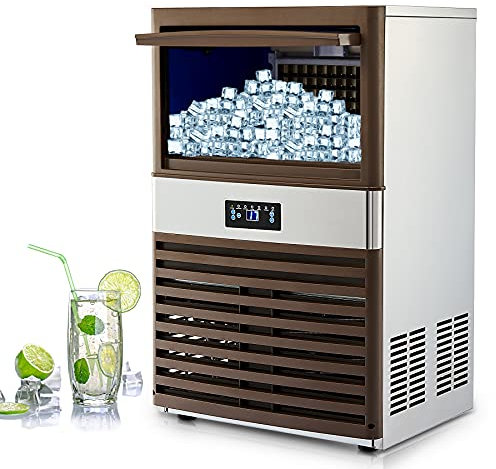 WILPREP Commercial Ice Machine, Industrial Ice Maker Machine, Freestanding Stainless Steel Ice Cube Machine with 15kg Ice Storage Capacity(88.45KG 195LB/24H)