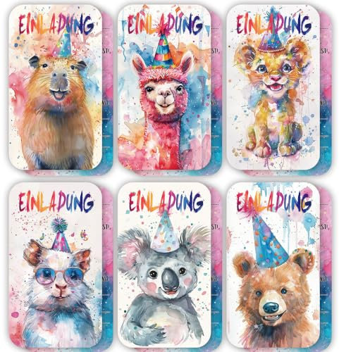 ZELAITE 12 Einladungskarten Kindergeburtstag Jungs, Tier Einladungskarten, Tier Einladung Kindergeburtstag für Mädchen Jungen, inkl. 12 Briefumschläge (D)