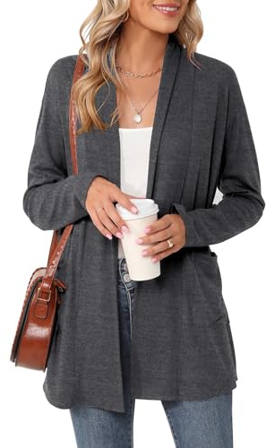 Rapbin Womens Open Front Cardigans Loose Lightweight Cardigans with Pockets | Ladies Long Sleeve Cardigans Casual for Autumn Winter