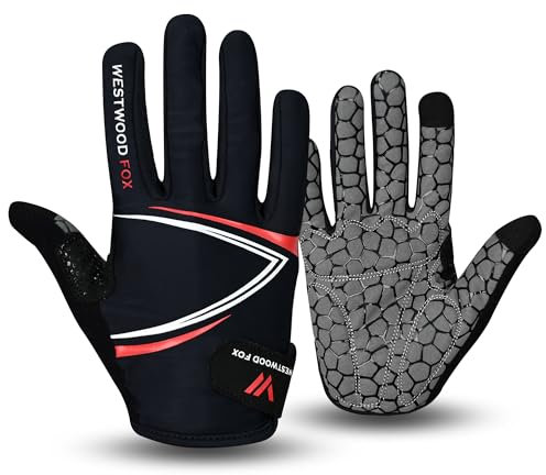 WESTWOOD FOX Vollfinger-Fahrradhandschuhe, gepolstert, rutschfester Touchscreen, stoßdämpfende Mountainbike-Handschuhe für Rennrad, MTB, Rennen, Radfahren und Sporthandschuhe für Männer und Frauen