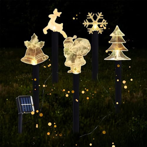 5 Stück Acryl Weihnachtsbeleuchtung Außen Solar,Weihnachtsmann | Elch | Schneeflocke | Glocken | Weihnachtsbaum | LED Außenbeleuchtung Weihnachten Solar Weihnachtsdeko für Garten Terrasse